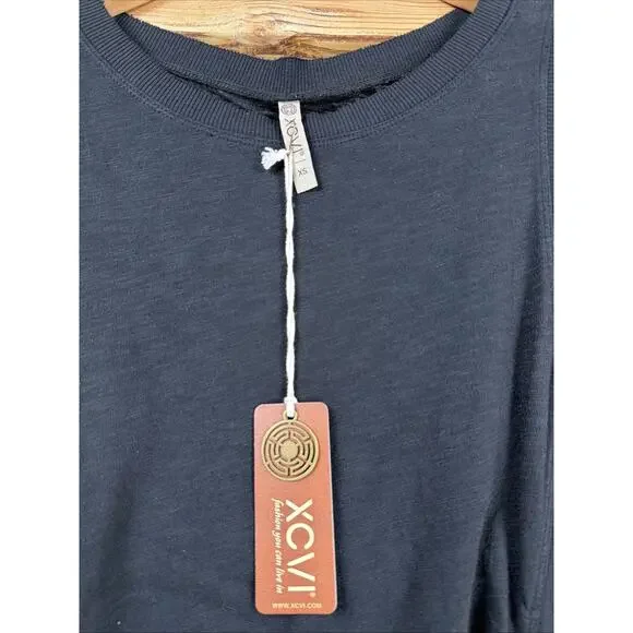 NWT XCVI Black Round Neck Ruched Ribbed Sides Long Tank Top #1174 Size XS - Picture 4 of 4